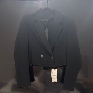 Zara Black Double-Button Cropped Blazer